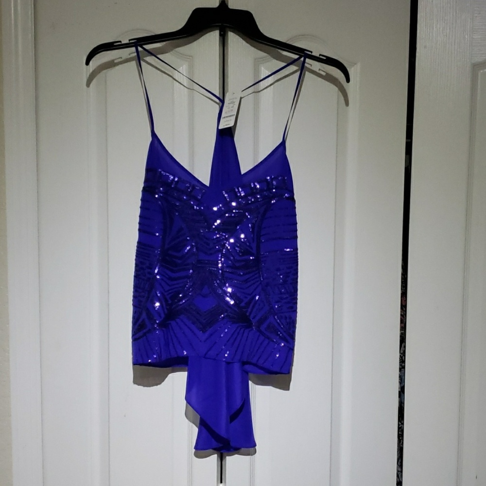 BEBE Royal blue sequined spaghetti strap camisole